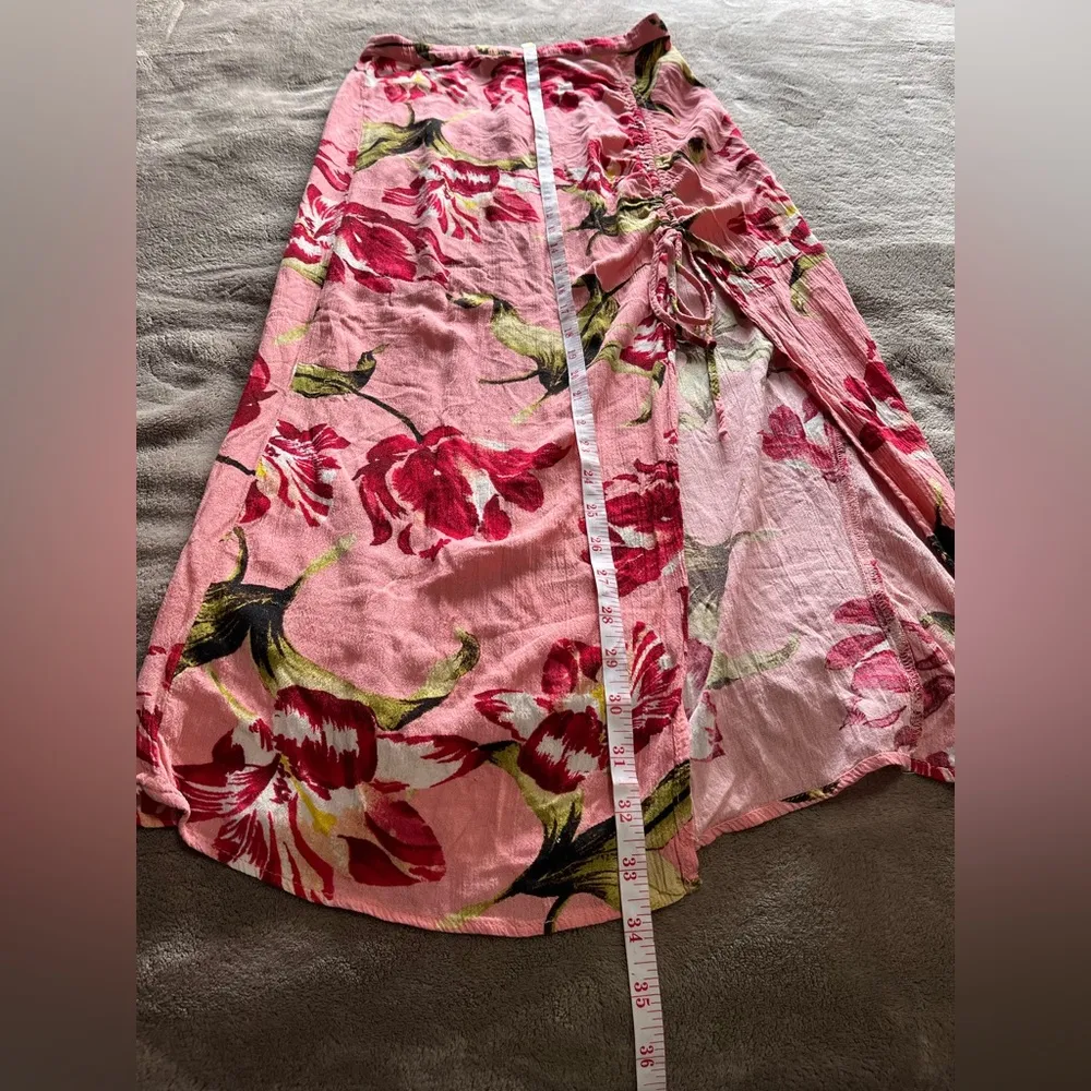 FOREVER 21 Contemporary Tropical Pink Maxi Skirt Side Slit Tie Women’s Sz S GUC - Image 7