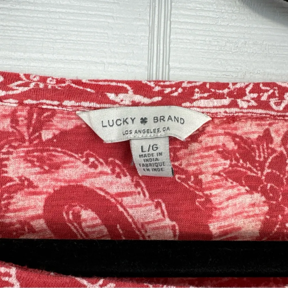 Lucky Brand Floral Printed Short Sleeve T-shirt Top Twist Knot Waist Size L - Image 4