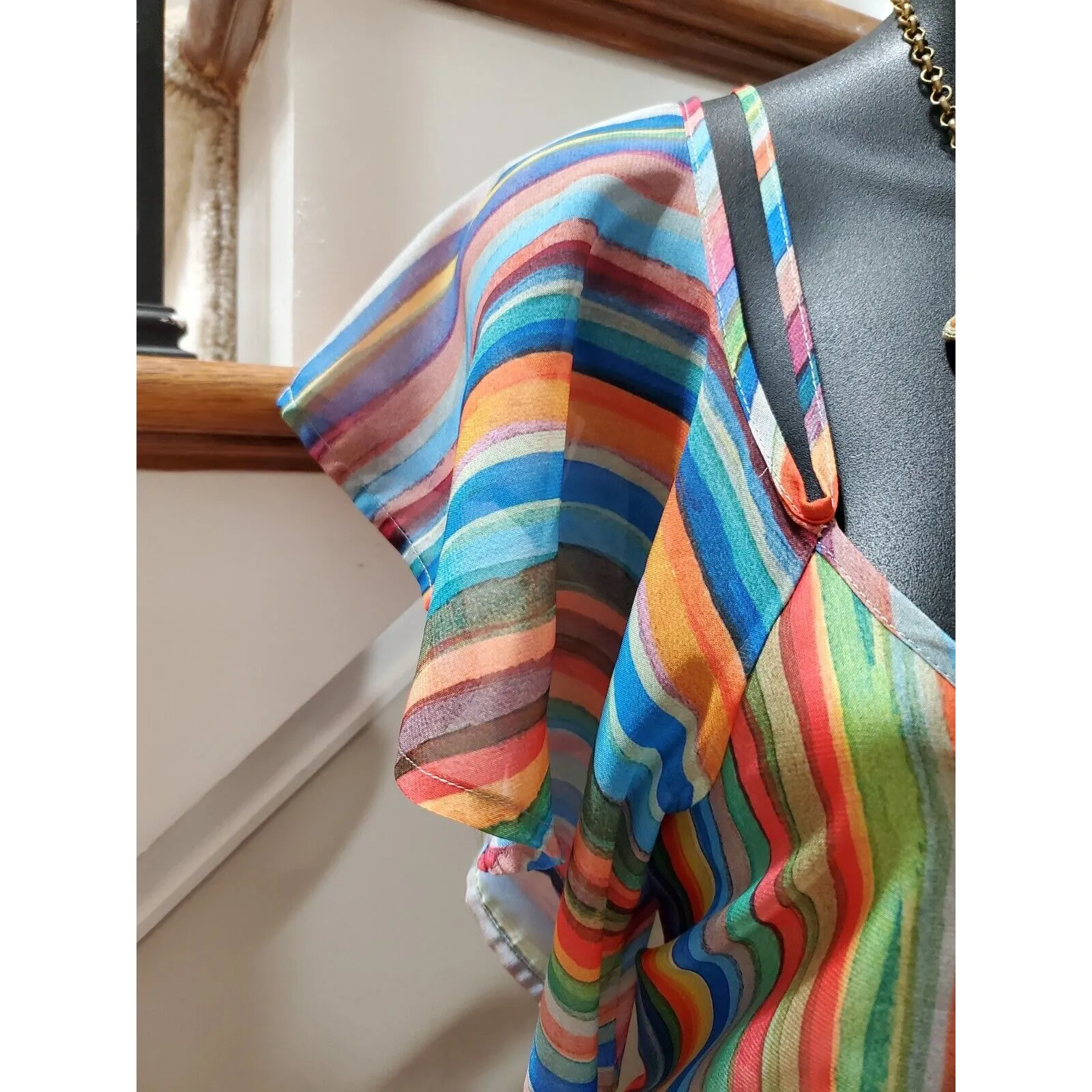 Judith March Women's Multicolor Polyester Sweetheart Neck Short Sleeve Blouse S - Image 7