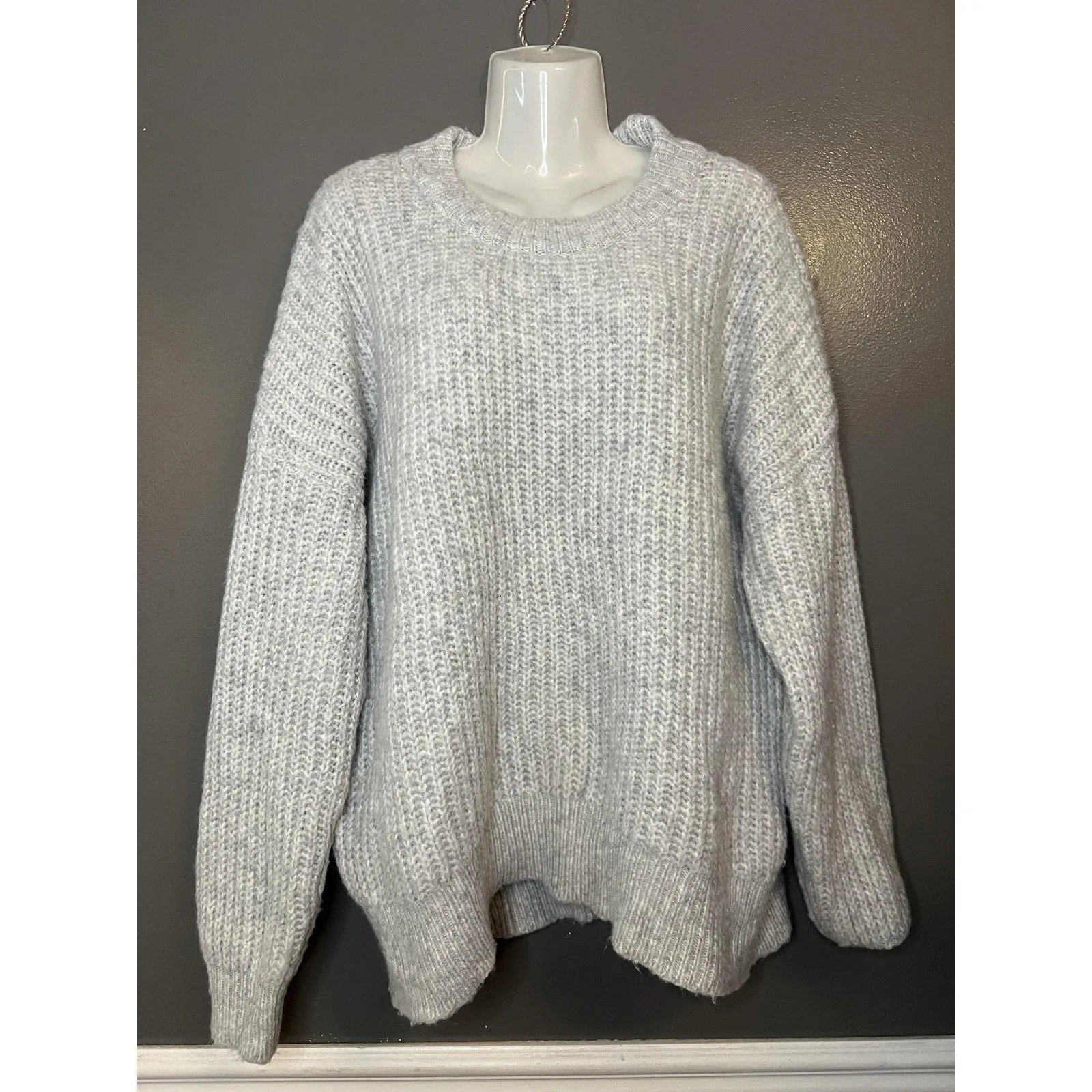 Sonoma Goods For Life Sweater Womens XL Gray Fuzzy Chunky Knit Pullover Cozy - Image 2