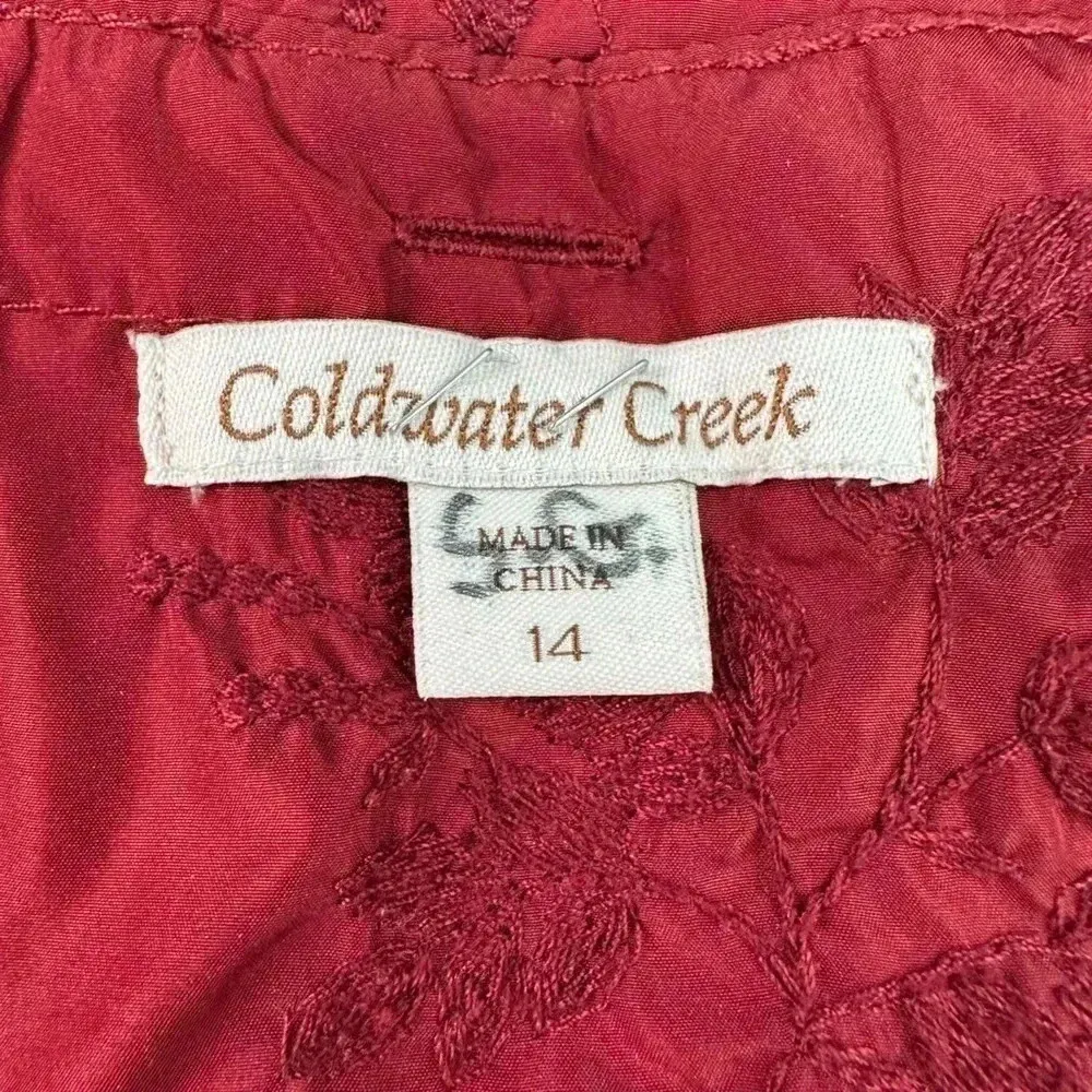 Vintage Coldwater Creek Red Burgundy Puffer Snap Jacket Floral Embroider Size 14 - Image 9
