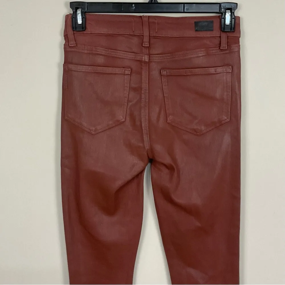 Paige Hoxton Ankle Jeans Cognac Sz 28 Cropped High Rise Skinny Coated Denim - Image 5