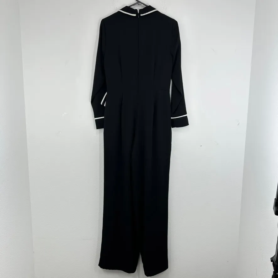 Nordstrom Halogen Black Jumpsuit White Trim Faux Wrap Career Party Cocktail Hour - Image 10