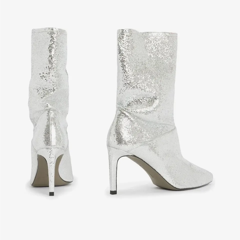 New! All Saints AllSaints‎ Orlana Leather Shimmer Silver Boots Sz US 8 $349 - Image 6