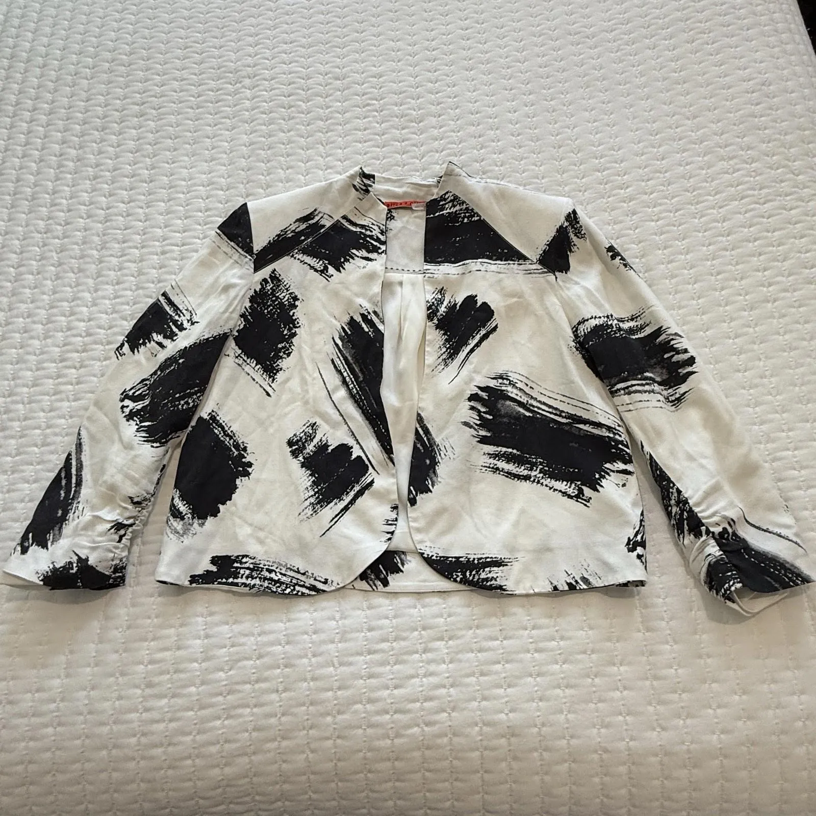 Alice + Olivia 3/4 Sleeve Open Cardigan Shrug Jacket Black & White Sz 0 - Image 12