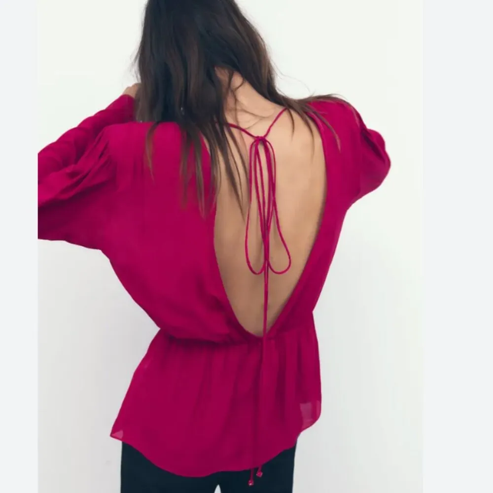 NWOT ZARA SEMI-SHEER BLOUSE WITH SHOULDER PADS BLOGGERS FAV - Image 3