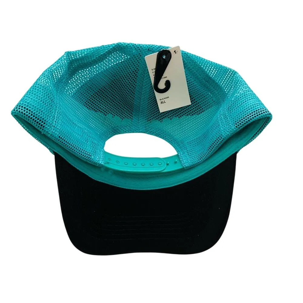 Def Leppard Hysteria Black and Teal Band Logo Adjustable Fitted Trucker Hat - Image 3