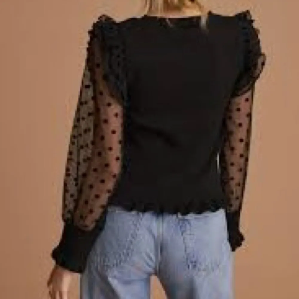 Anthropologie Maeve Black Smocked Ruffled Long Sheer Sleeve Blouse Size XS - Image 3