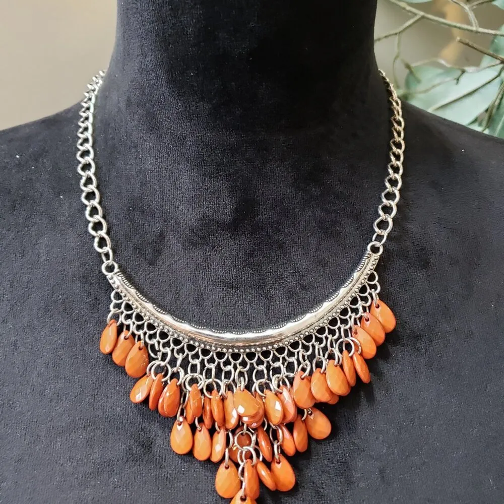 Paparazzi Womens Rio Rainfall Orange Bead Chain Link Necklace with Lobster Clasp - Image 3