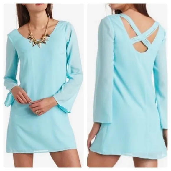 Sky blue cross back chiffon overlay dress size XS - Image 2