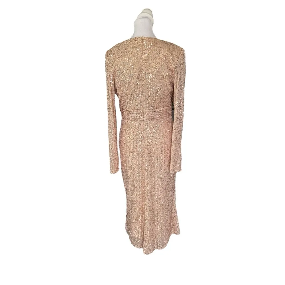 Ieena for Mac Duggal - NWT Sequined Long Sleeve Midi Dress in Rose Gold Sz 8 - Image 7