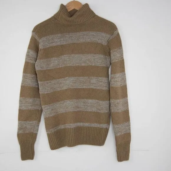 NWOT Eddie Bauer Turtleneck Striped cotton blend Sweater,‎ Tan L - Image 3