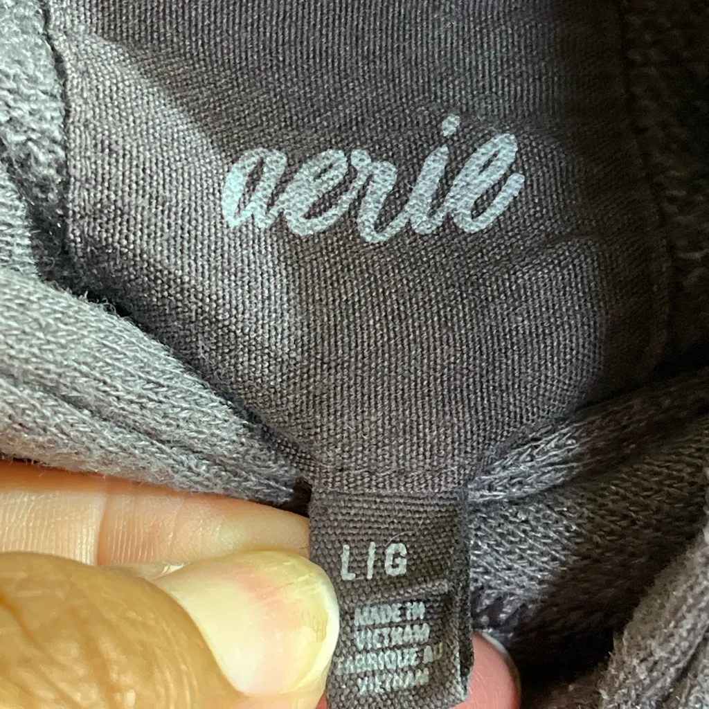 Aerie Side Ruched Hoodie Sweatshirt Gray Large Drawstring Comfy Pullover - Image 3