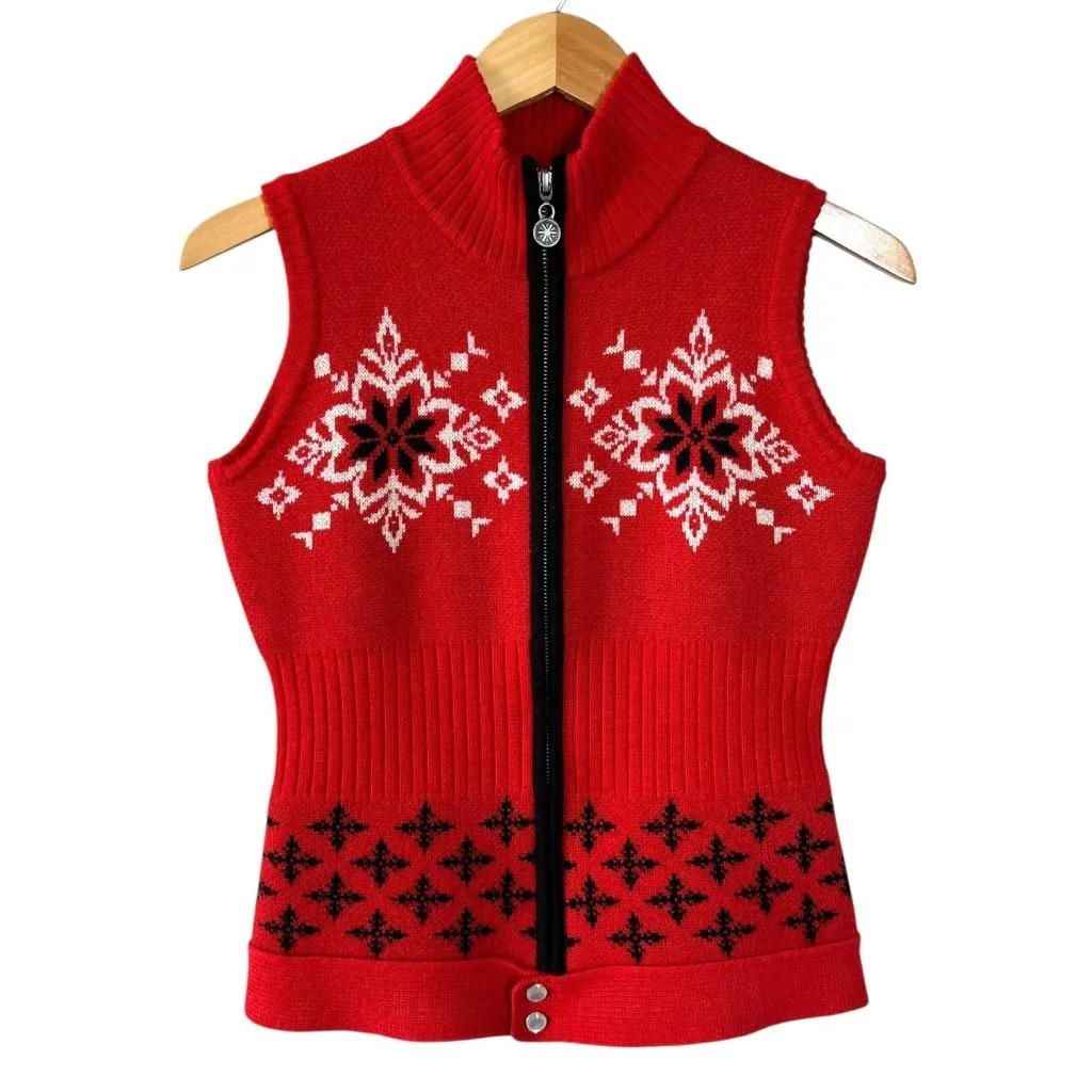 Neve Red Wool Nordic Snowflake Sweater Vest Zip Front Size Small - Image 3