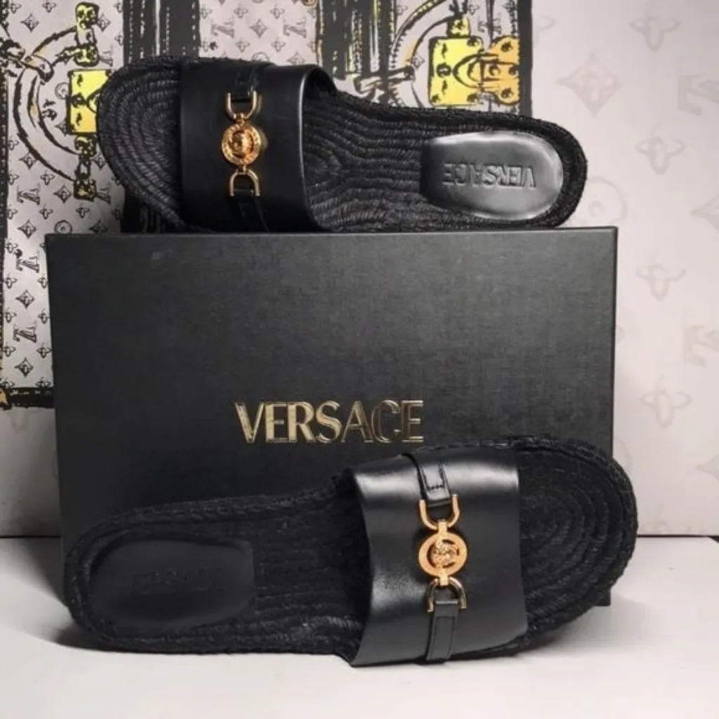New Authentic Versace Designer Leather Slides – Iconic Gold Logo - Image 7