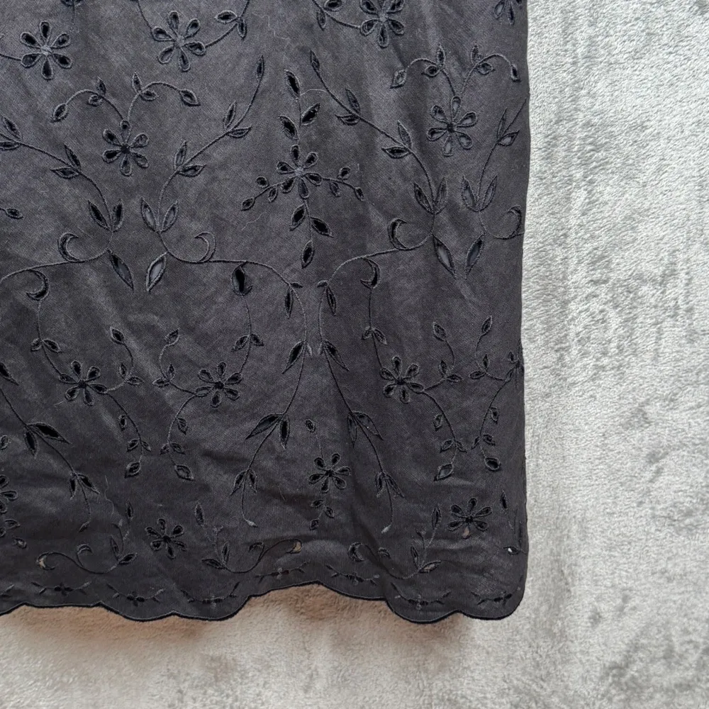 Talbots Dress Black Irish Linen Floral Embroidered Maxi Minimalist Size 8 Petite - Image 6