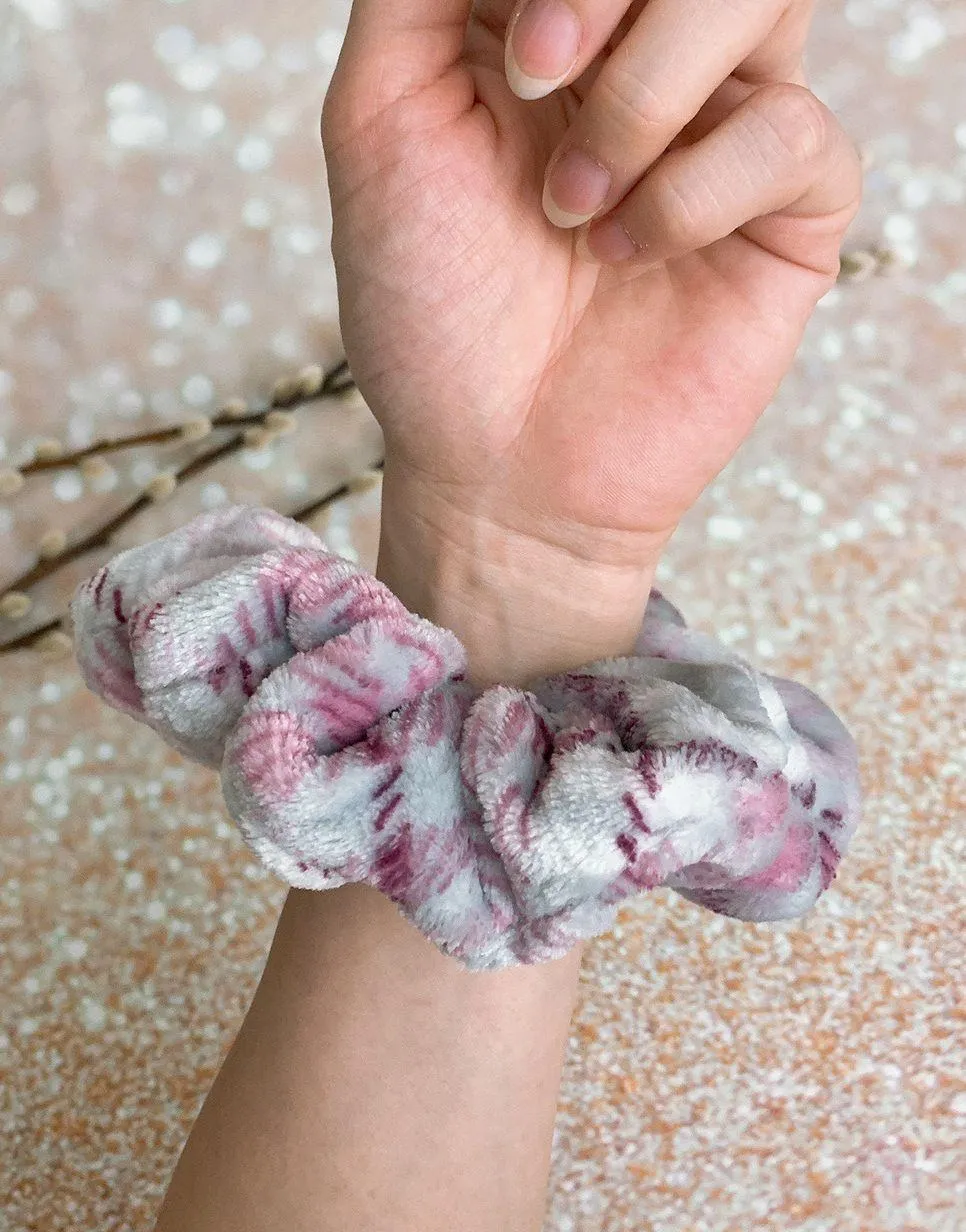 Large Gray Plaid Plush Scrunchie Hair Tie Hair Accessory - Image 3