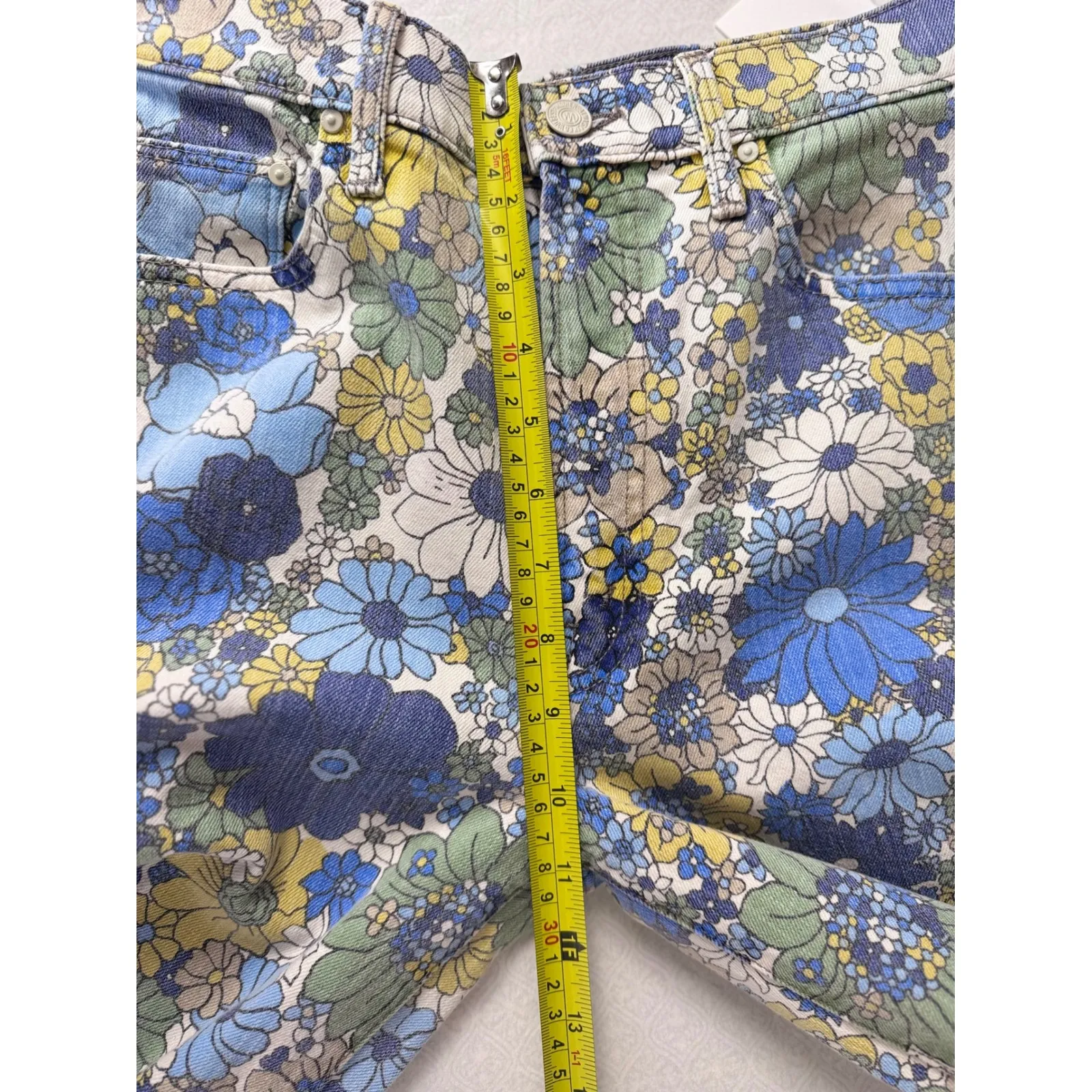 MOTHER Superior‎ Floral Wide Leg Jeans Women's Size 26 Blue Yellow Boho - Image 9