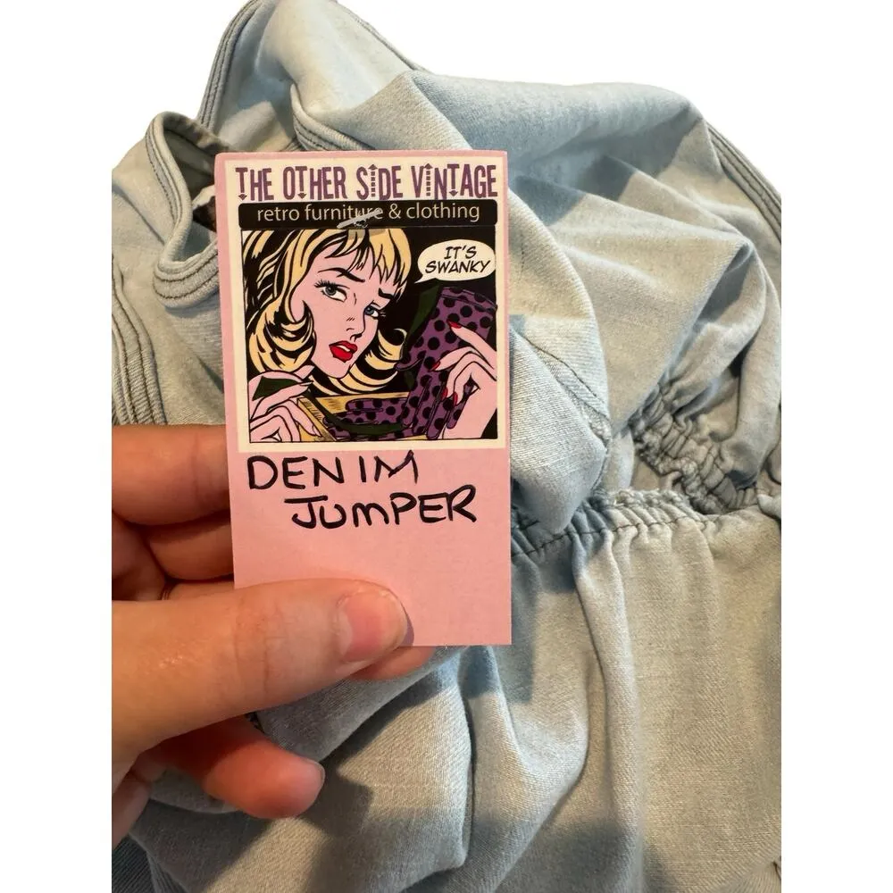 Vintage Style Light Wash Denim Jumpsuit Small Sleeveless V - Image 7