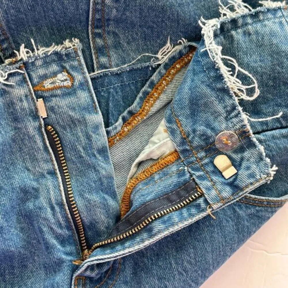 FRAME Sea Cut Off Waist Maxi Jean Denim Skirt Raw Hem‎ Blue Front Slit 26 - Image 11