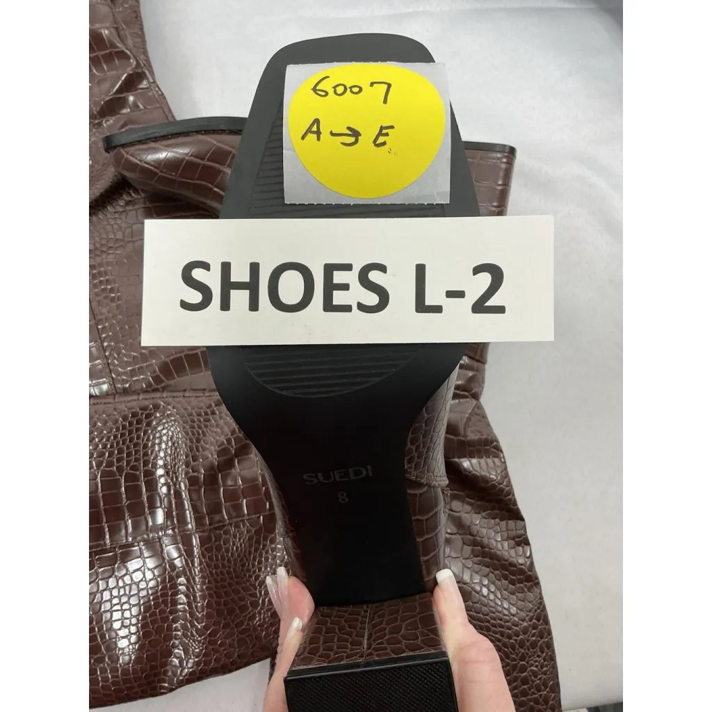 Womans Suedi Knee High Boots Brown Croc Faux Leather 8 Block Heel 1/2 Zip NWOT - Image 7