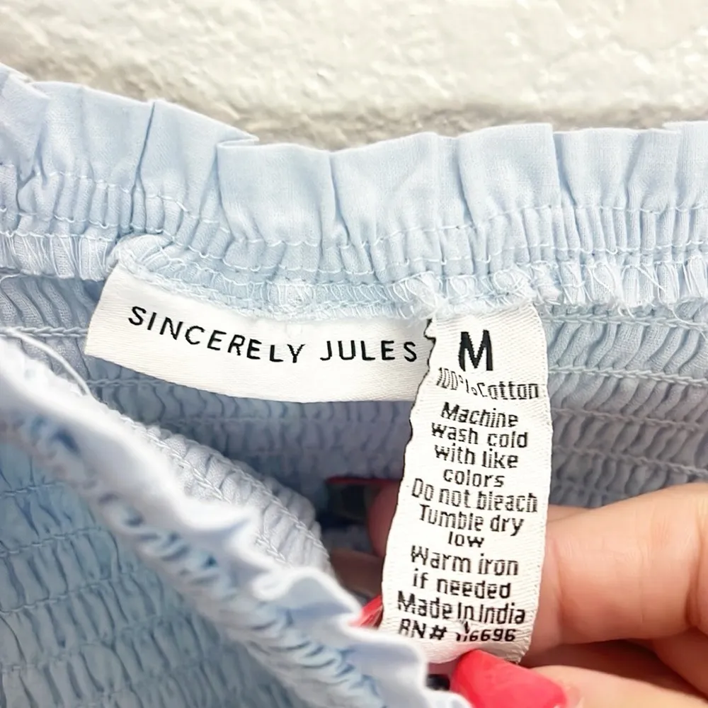 Sincerely Jules Light Blue Smocked Tiered Floral Tank Top Tie Strap Mini Dress - Image 7