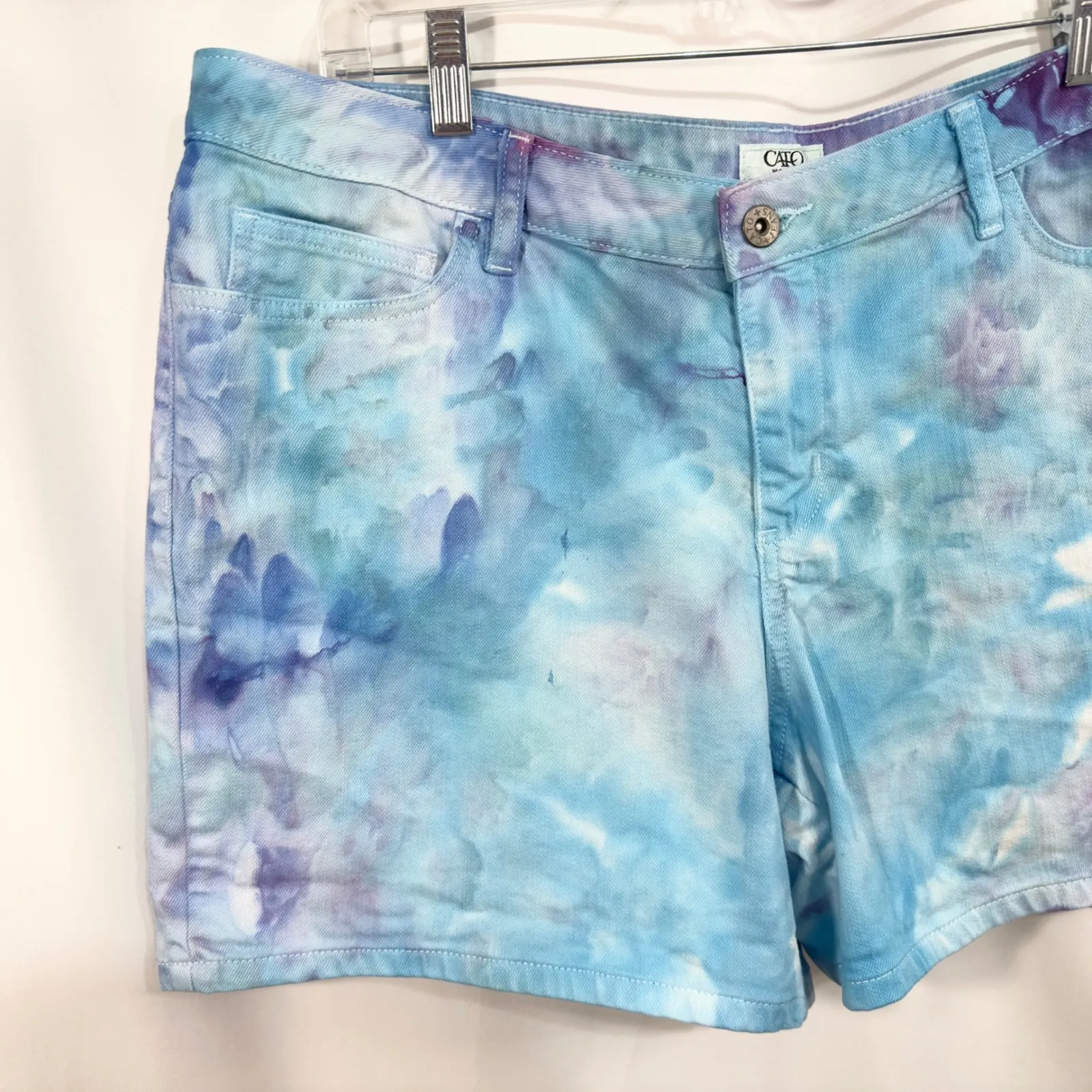 Cato Plus Size 18W Denim Shorts Handmade Tie Dye Denim Shorts‎ Blue Purple 167 - Image 3