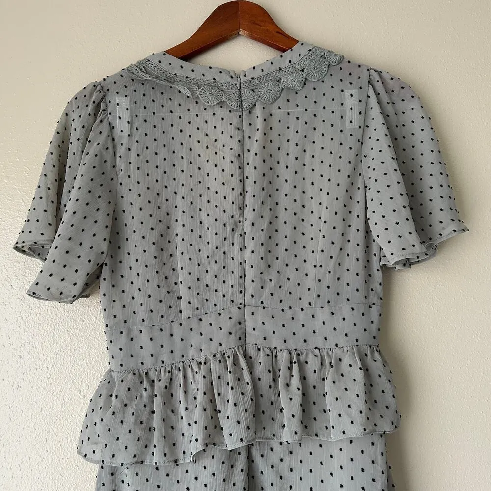 Dusky Blue Polka Dot Ruffle Dress Size Small - Image 9