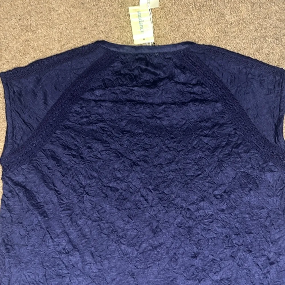 Sundance Romance Textured Short-Sleeve Tee Top‎ Eyelet Lace-Trim Navy Blue Small - Image 4