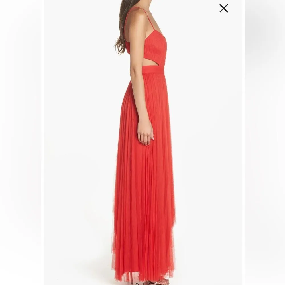 Fame & Partners Cherry Red Cutout Pleated Chiffon Gown Dakota Size 12‎ NEW - Image 4