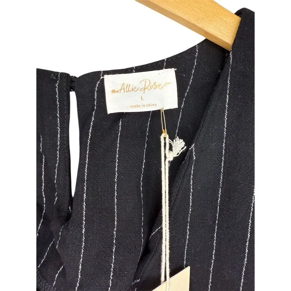 NWT Allie Rose Women's Black & White Striped Sleeveless Top Size L Viscose Linen - Image 3