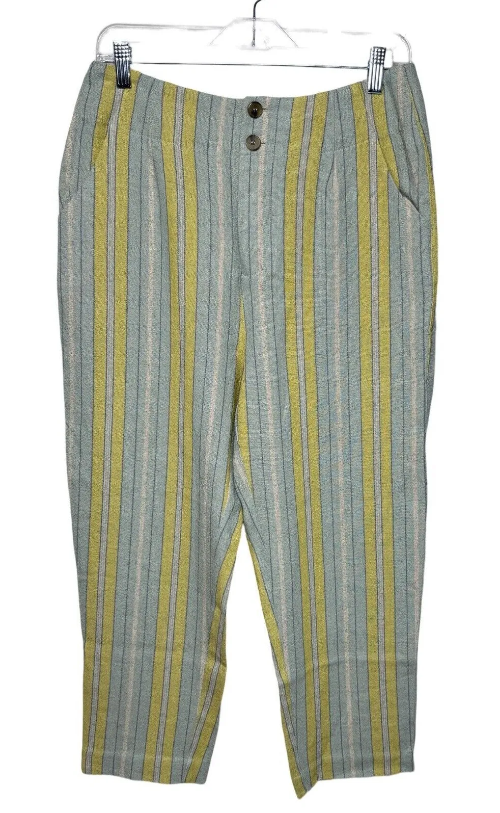 Soft Surroundings Pants Womens 8 Caldera Striped Linen Blend Cropped Capri Boho - Image 1