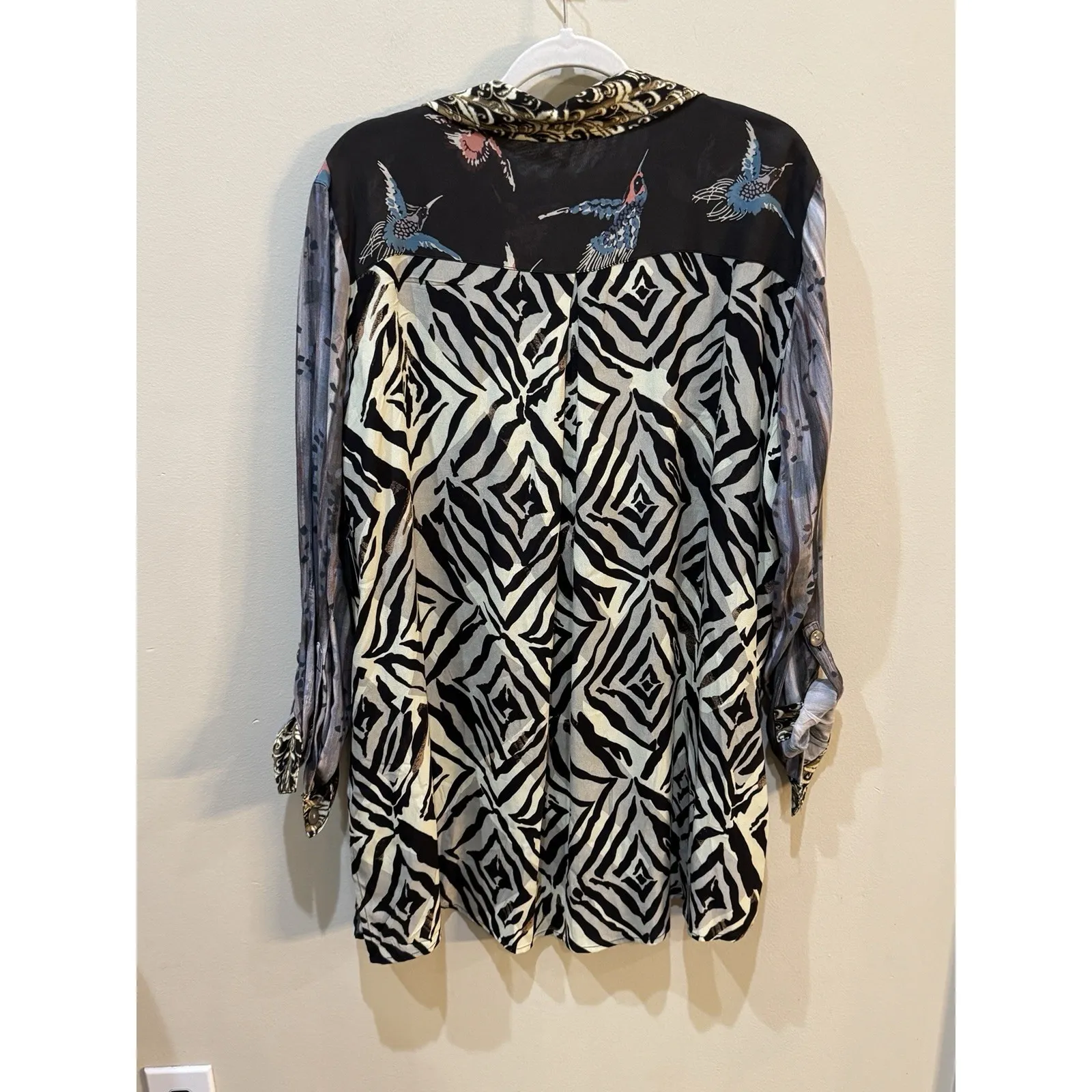 John Mark Mix Print Patched Button Front Tunic Blouse Top Size 1X Roll Tab - Image 4