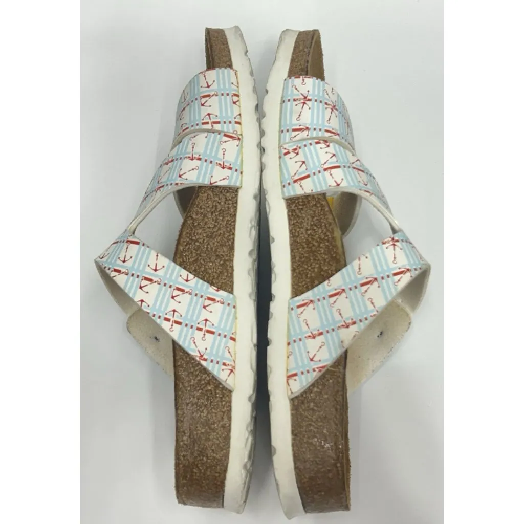 Birkenstock Birkis Anchor Print Sandals Slides Size 38 Women 7 Nautical Coastal - Image 8