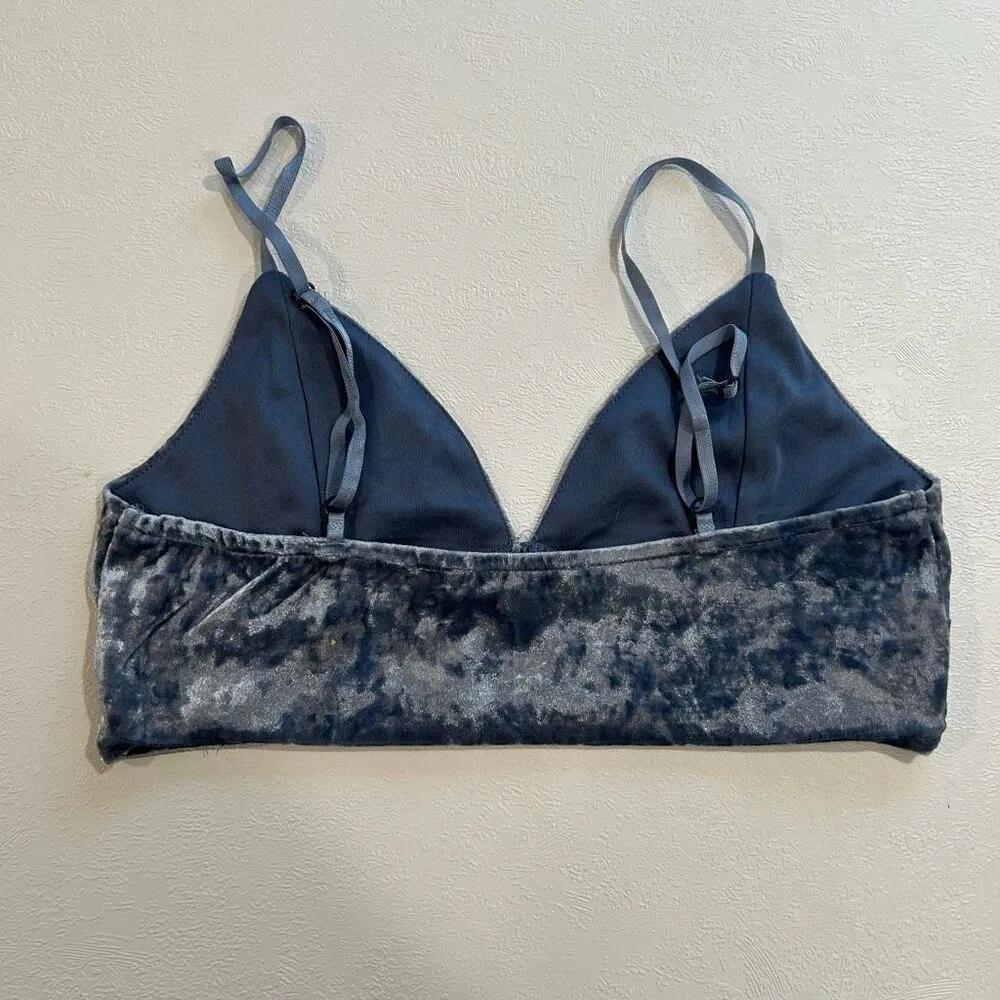 Iris  Crushed Velvet Bralette Gray Blue Tie-Dye Style Size M - Image 2