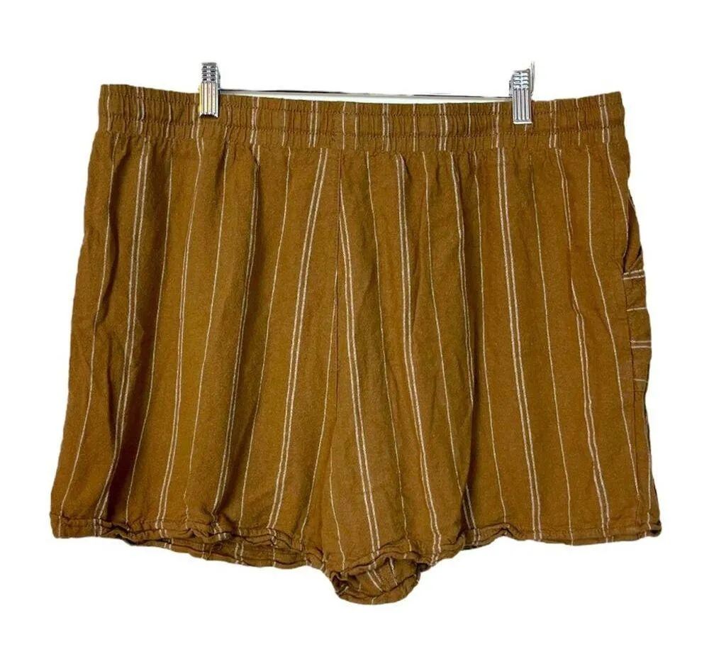 Time & Tru Women's Soft Shorts Tie Waist Pockets 4” Brown Stripe Size XL 16-18 - Image 2