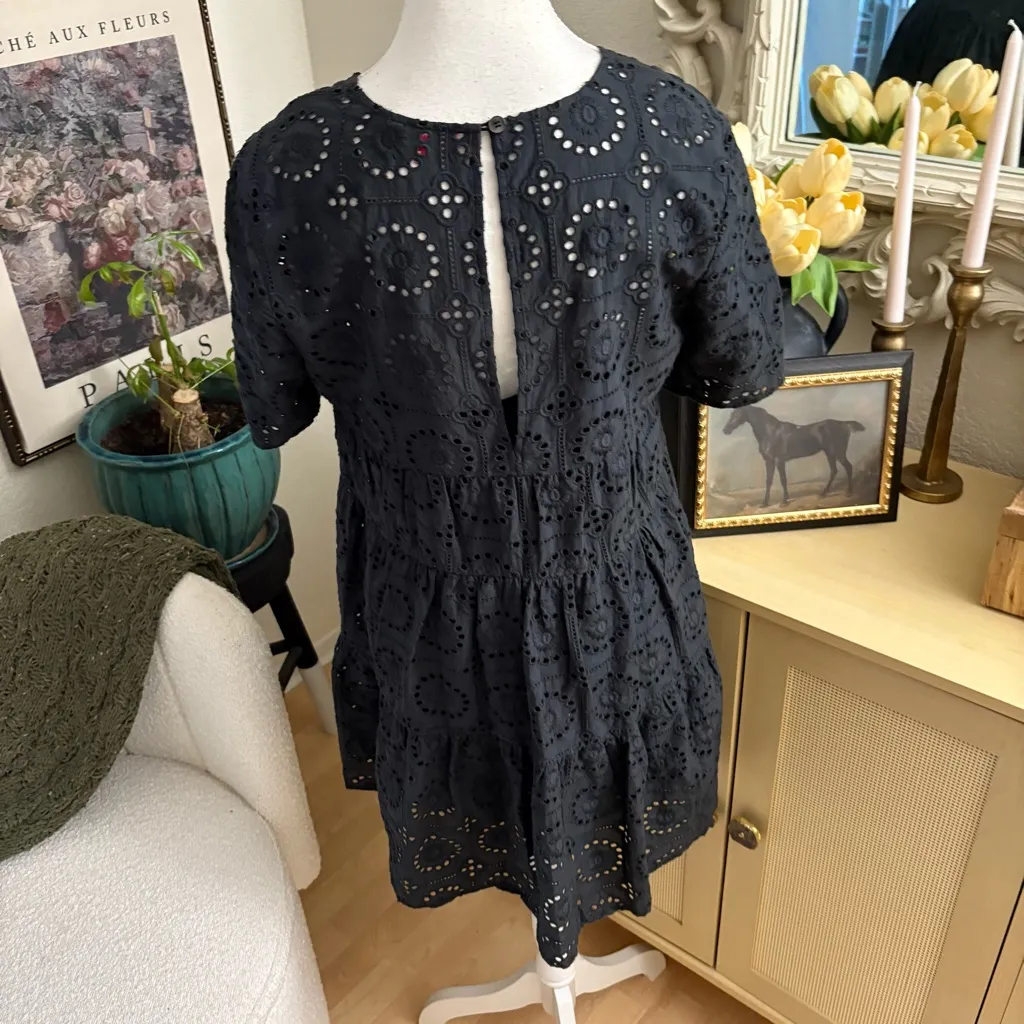 STAUD Mini Black Hyacinth Dress Eyelet Lace‎ Size Medium - Image 4