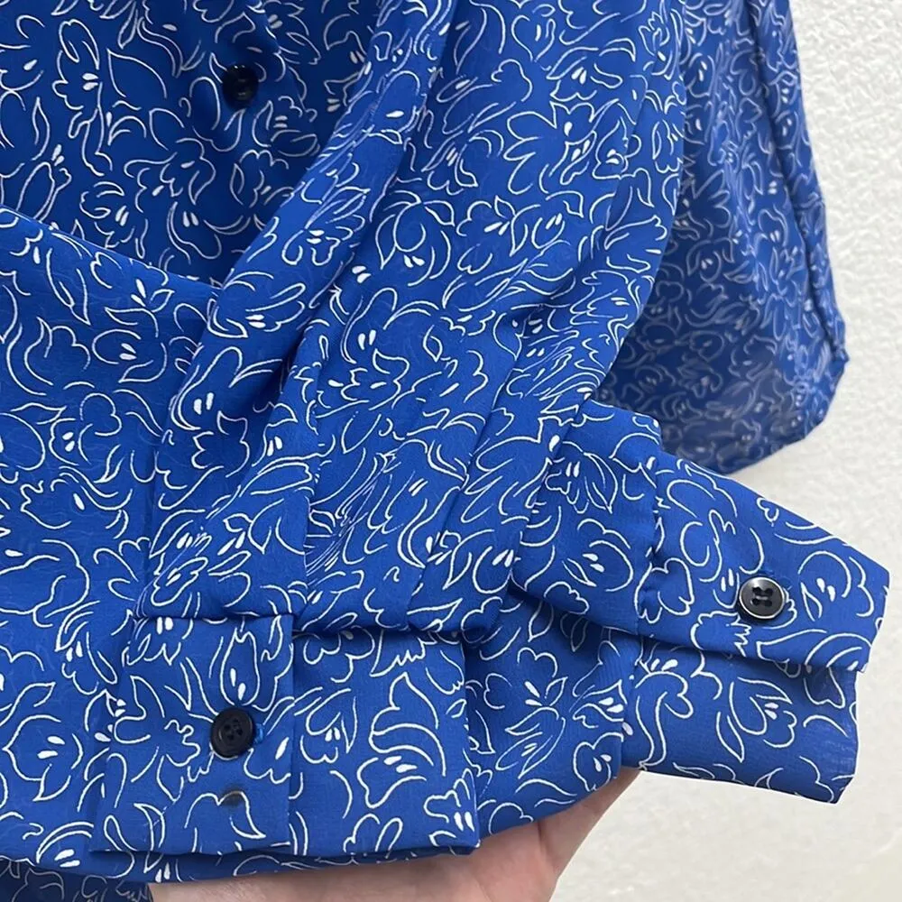 Vintage Womens Button Down Shirt Size 14 Blue Funky Maximalist Artsy 70s Rad - Image 4