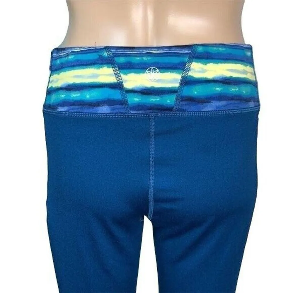 Gaiam Womens Leggings Yoga Pilates Athletic Workout Teal Yellow Medium - Image 7