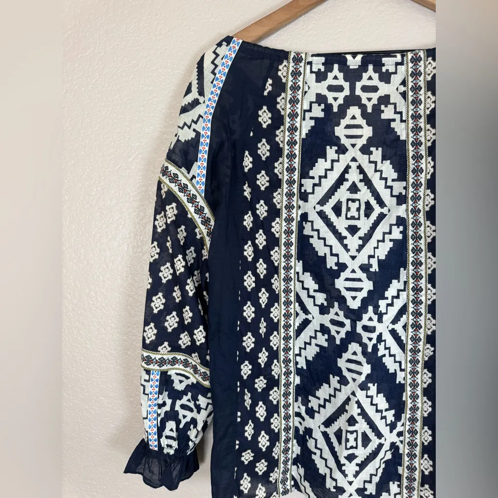 Tory Burch Candice Printed Silk Cotton Blouse in Blue $496 - Image 12