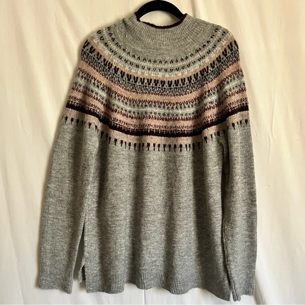 Sienna Sage Fair Isle Gray Patterned Women's Turtleneck Sweater Size L - Image 3