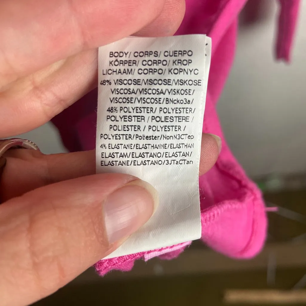 Trina Turk Recreation Size L Pink V Neck Long Sleeve Top Casual Stretch Barbie - Image 4