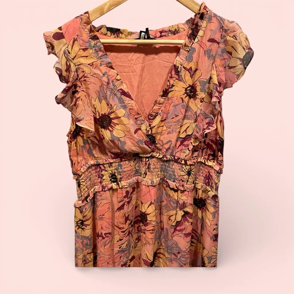 Beautiful fairy floral blush smocked waist silk ruffle dress Paige midi maxi - Image 2