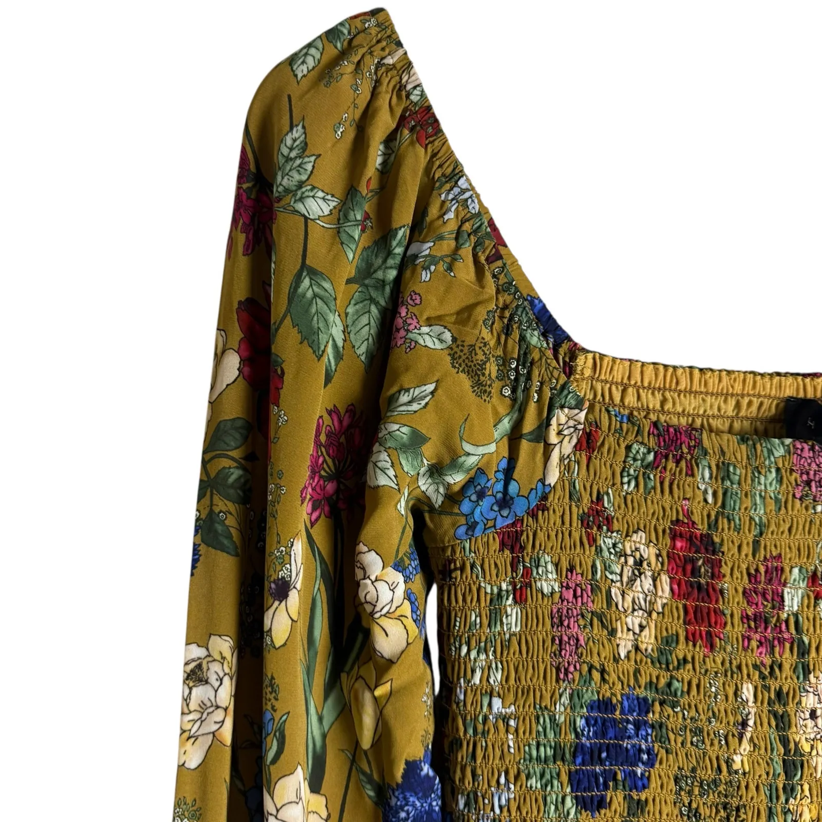 Hatch Maternity Freya Ochre Multicolor Floral Smocked Long Sleeve Dress Size S Yellow - Image 6