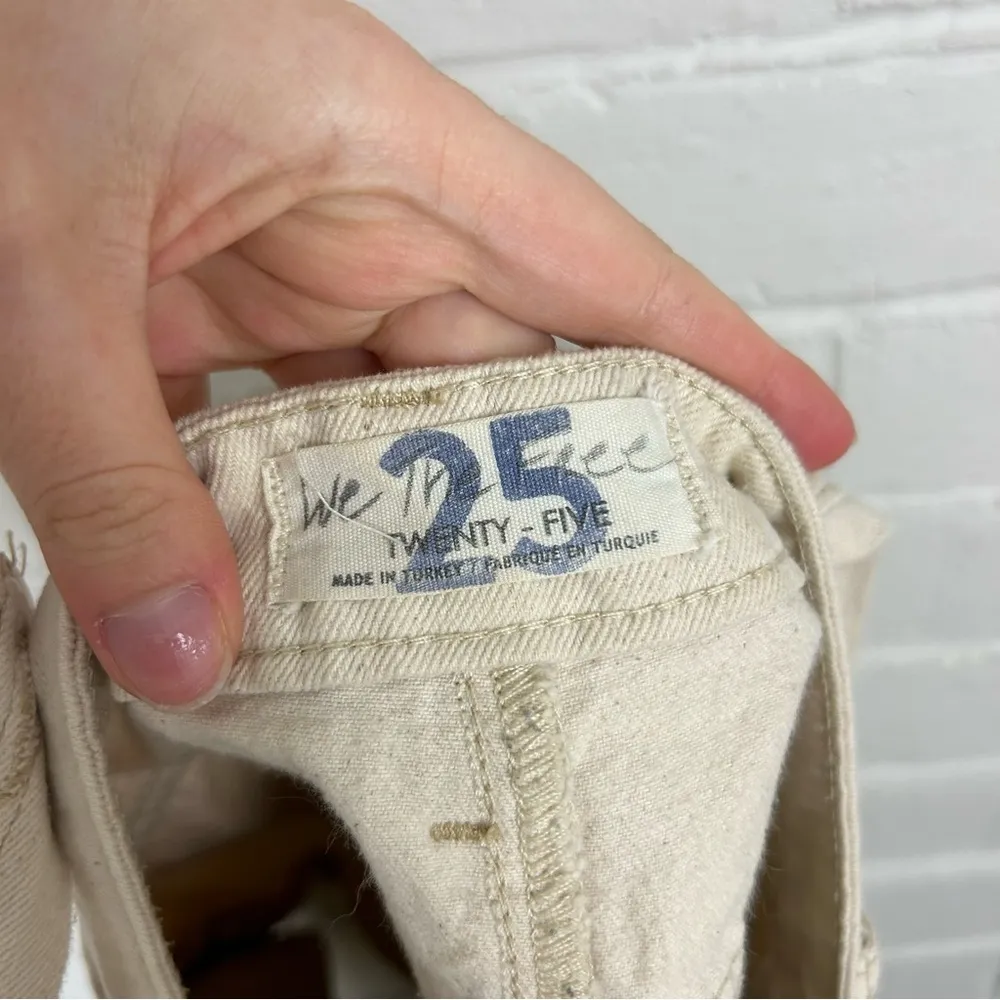 Free People We The Free Cream Distressed Denim Cutoff Short Overalls Size 25 - Image 9