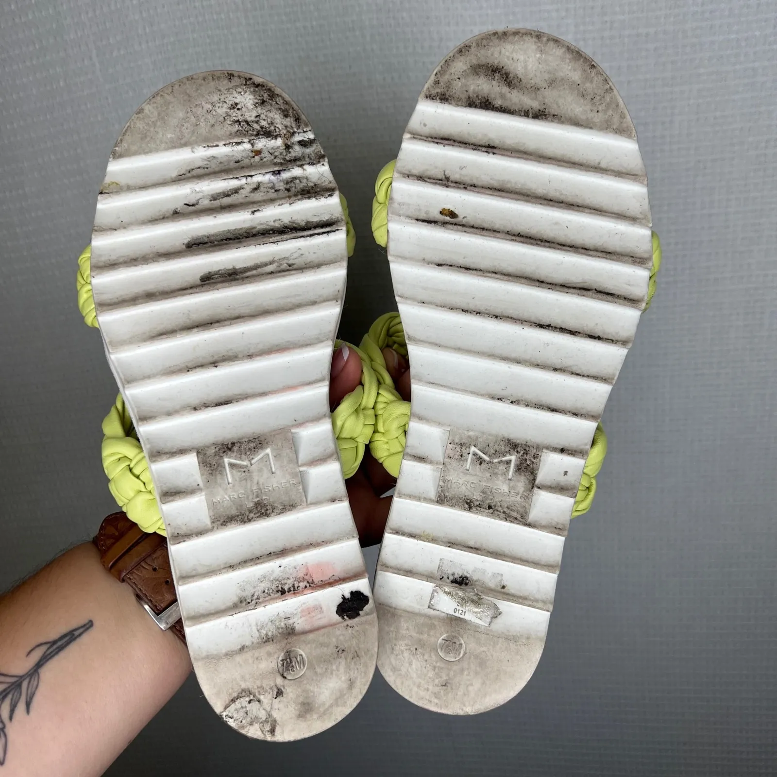 Marc Fisher LTD Womens 7.5 Sandals Braided Straps Espadrille‎ Platform Green Yellow - Image 5