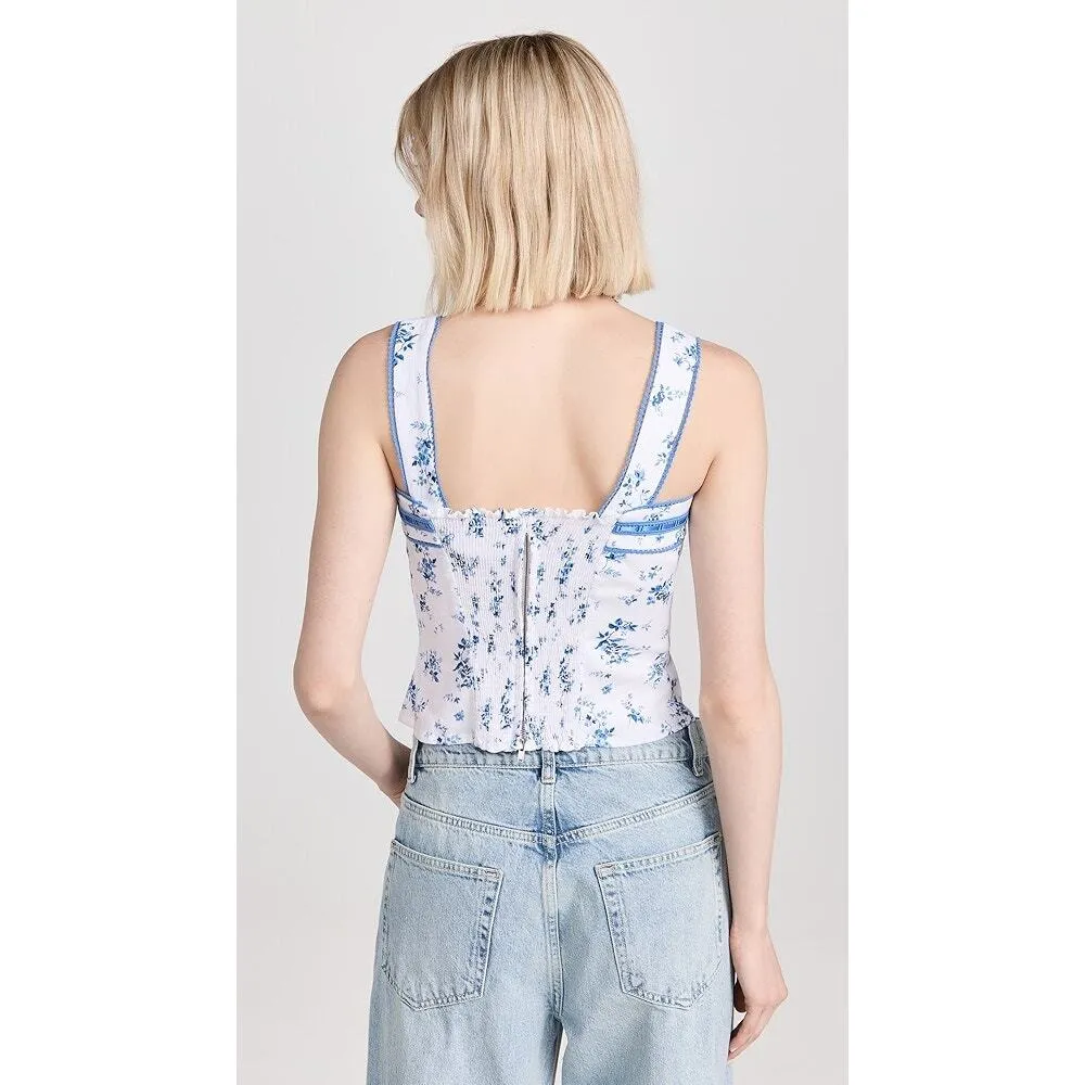 Reformation Womens Cottagecore Coastal Beachy 100% Linen Floral Eloise Top 10 - Image 2