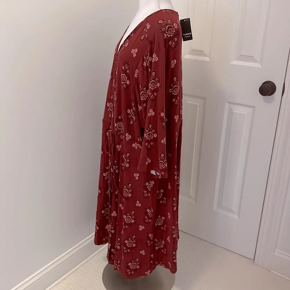 Torrid  Red Floral Jersey Wrap Dress - Image 5