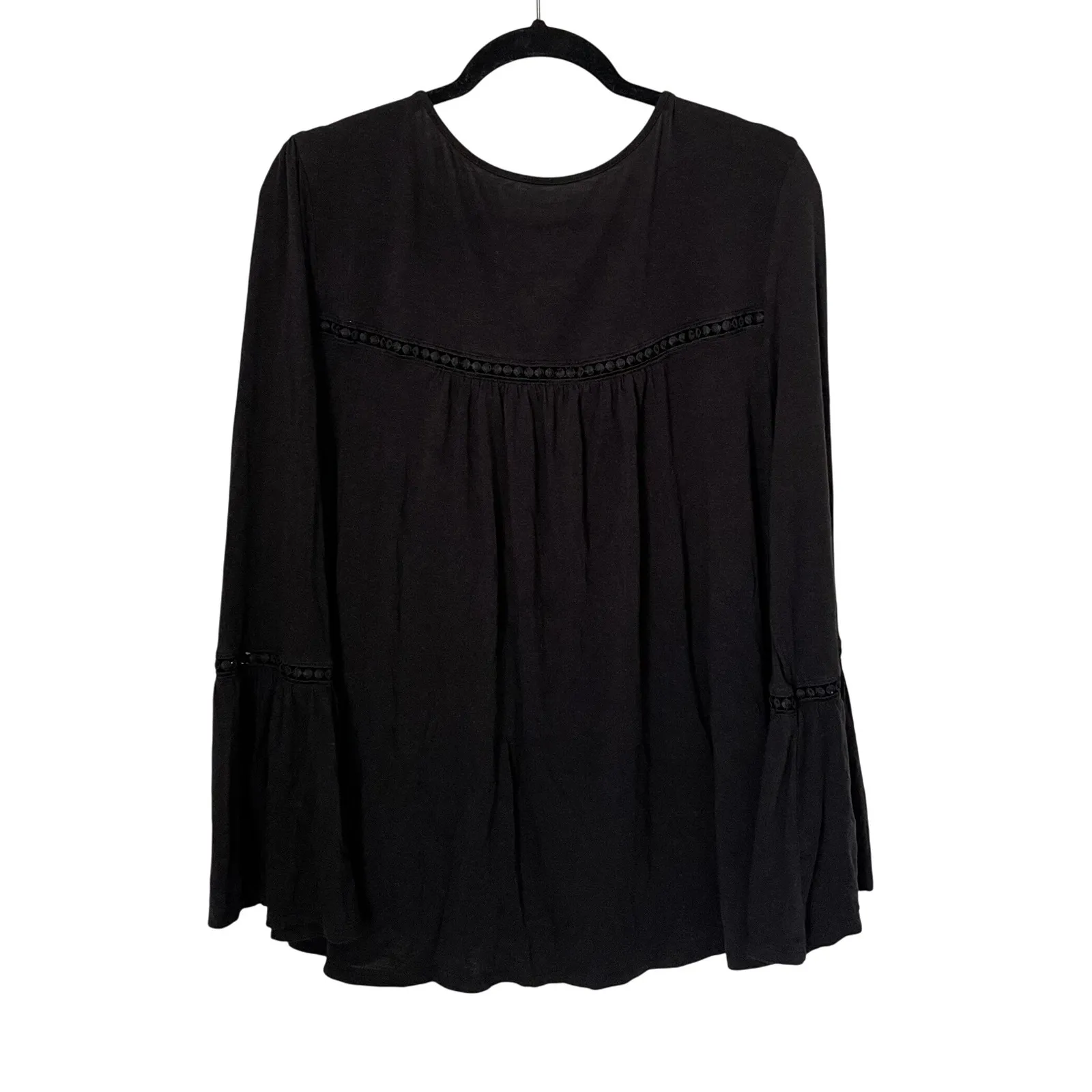 Time and Tru‎ Women XL Black Embroidered Bell Sleeve Tie Neck Boho Long Sleeve - Image 3