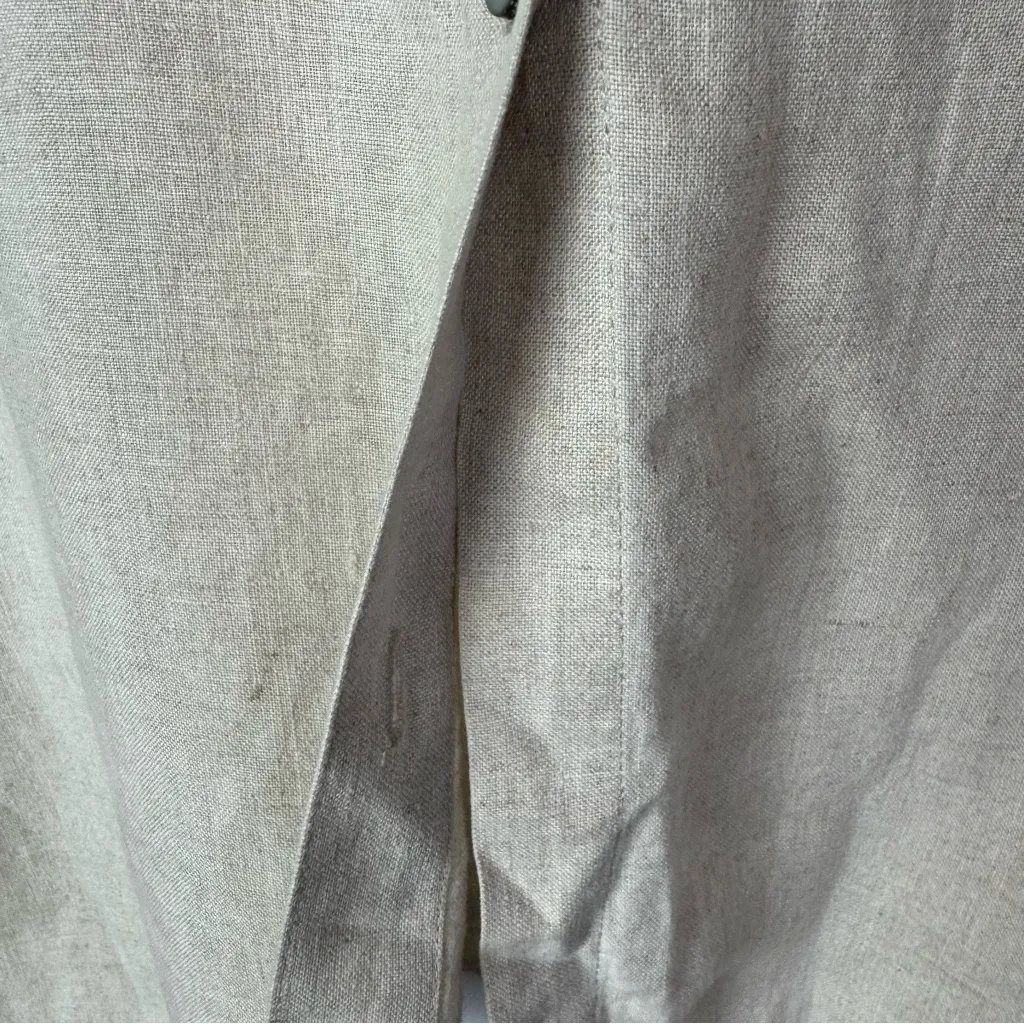 Valerie by Valerie Stevens Petite Beige Linen Roll Sleeve Button Down Top SP - Image 6